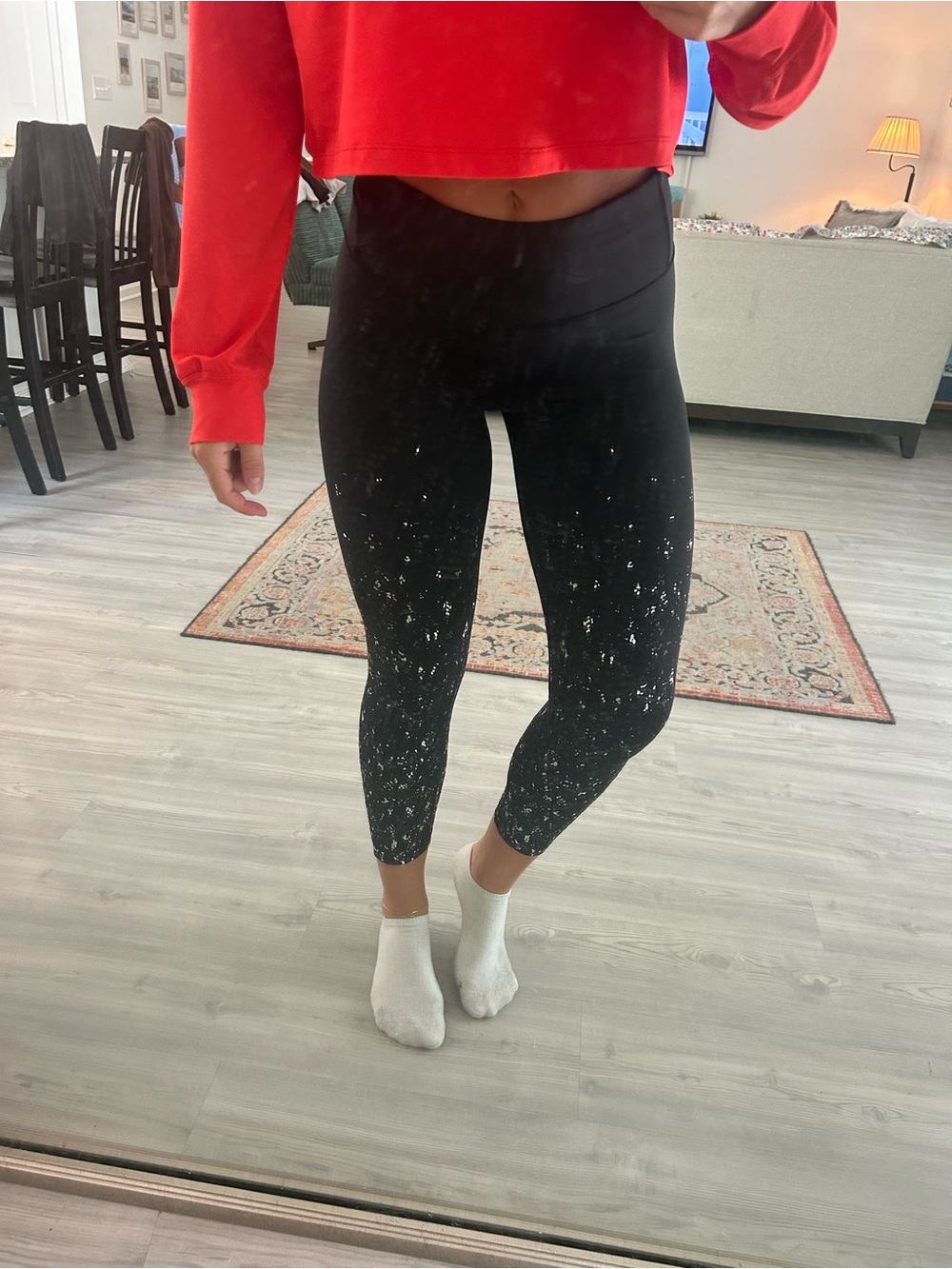 lululemon athletica Black Leggings with metallic Paint-Splatter Detail
